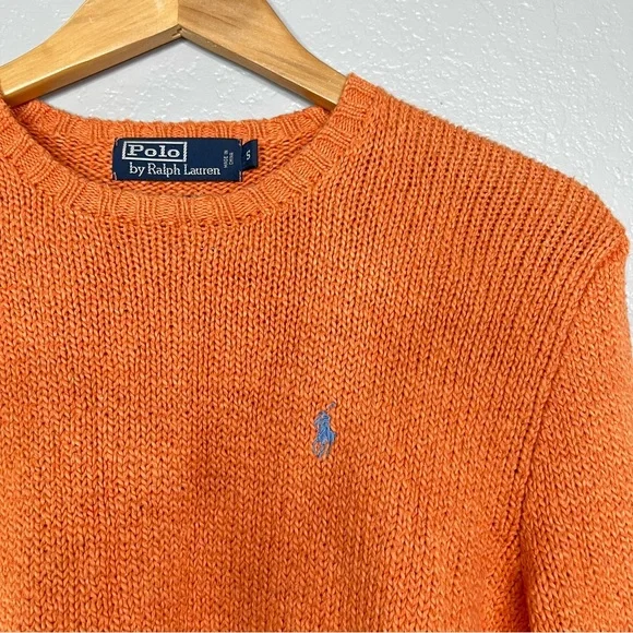 1990s Vintage Polo Ralph Lauren Preppy Sweater 100% Cotton Orange Pullover sz S - Picture 4 of 5
